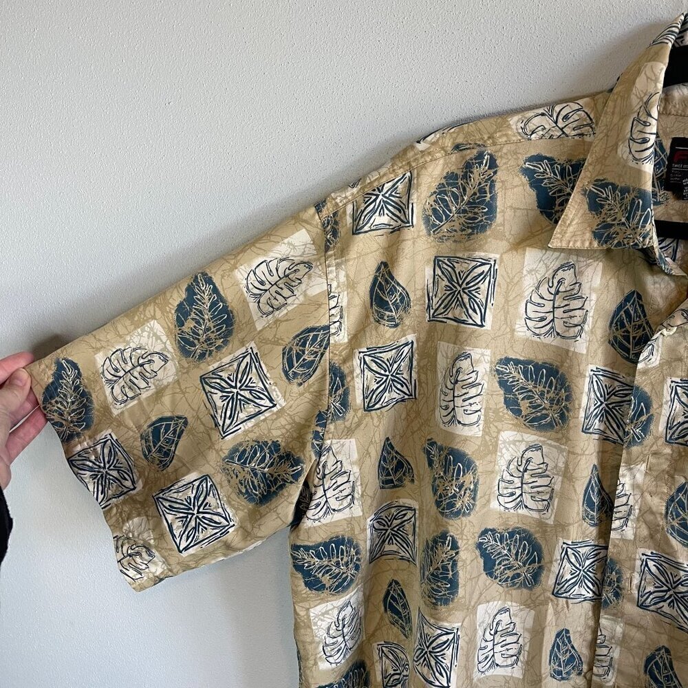 Y2K FUBU Beige/Blue Floral All Over Print Button Front Short Sleeve Mens XXL - Picture 7 of 12